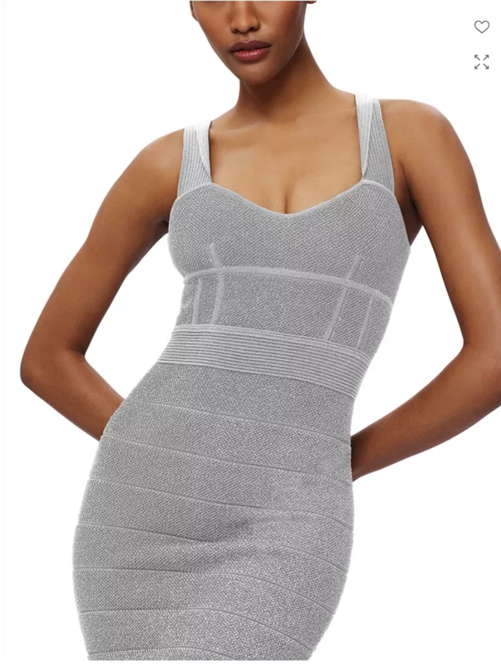 Hervé Léger Textured Lurex Sweetheart Gown Metallic Silver NWT